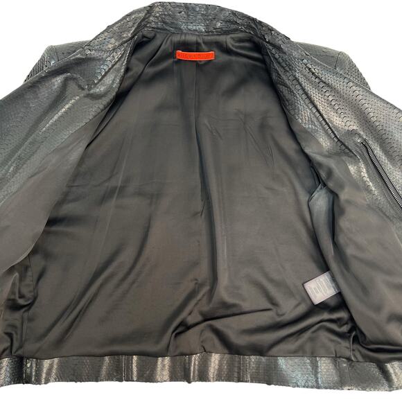 Alice + Olivia Lamb Leather Python Moto Jacket Black Asymmetrical Zip Pockets M - Picture 9 of 16